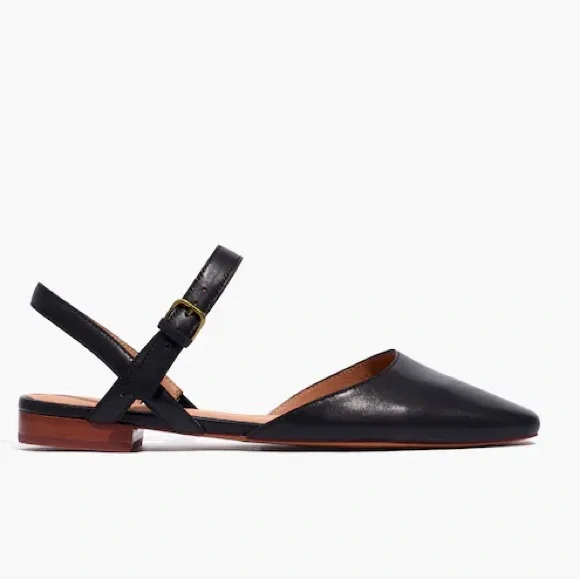 Madewell | Women’s Black Leather The Jeanne Slingback Adjustable Strap Flats 7 - Picture 16 of 16